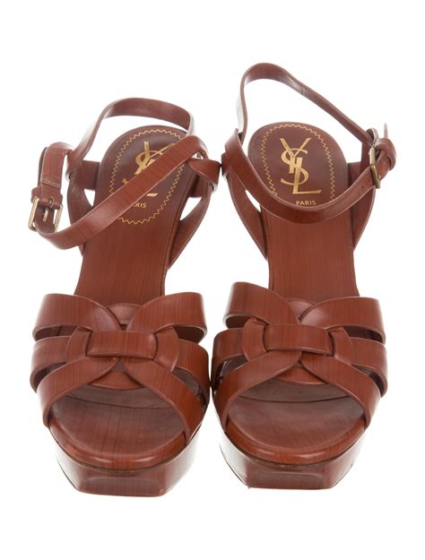 ysl tribute low heel sandal in tan leather|saint laurent tribute platform sandals.